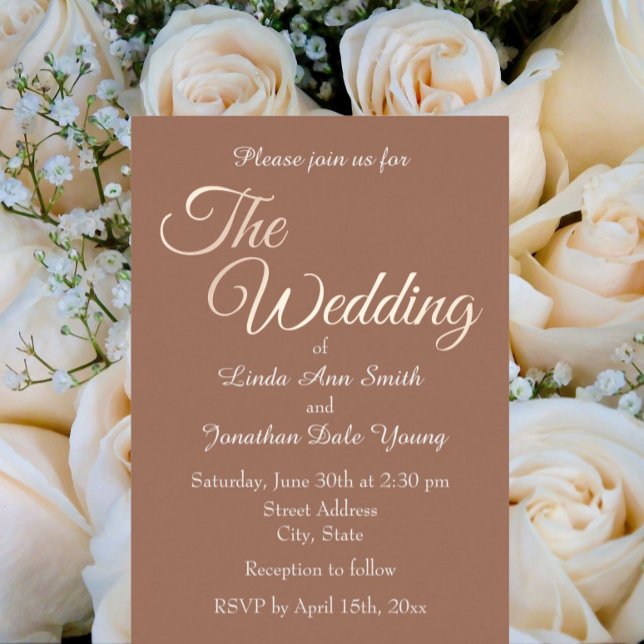 Invitation En Aluminium Mariage de script Mocha Simple Style (In Situ Wedding)