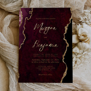 Invitation En Aluminium Mariage de script moderne Burgundy Red Agate