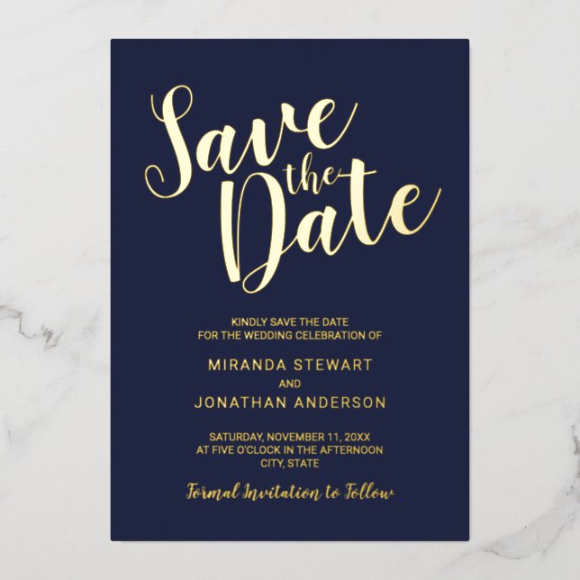 Invitation En Aluminium Mariage de script moderne Enregistrer la date Mari (Recto)