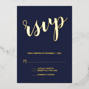 Invitation En Aluminium Mariage de script moderne RSVP Marine et Or