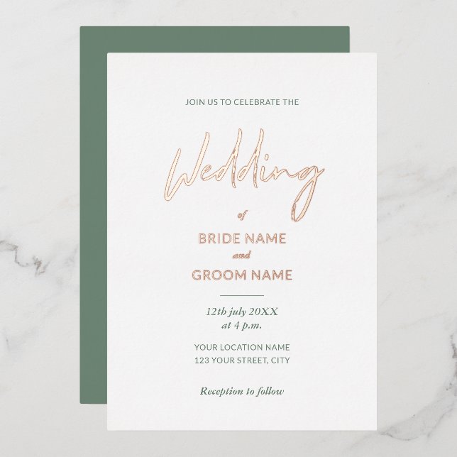 Invitation En Aluminium Mariage de script vert de taille minimale (Recto/Verso)