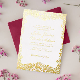 Invitation En Aluminium Mariage de style floral doré luxueux fantaisiste