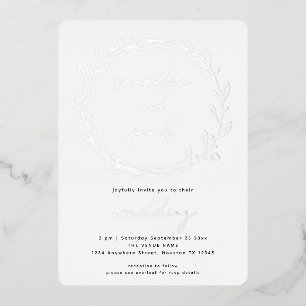 Invitation En Aluminium Mariage de style Laurel Leaf Qr Code Script Réel