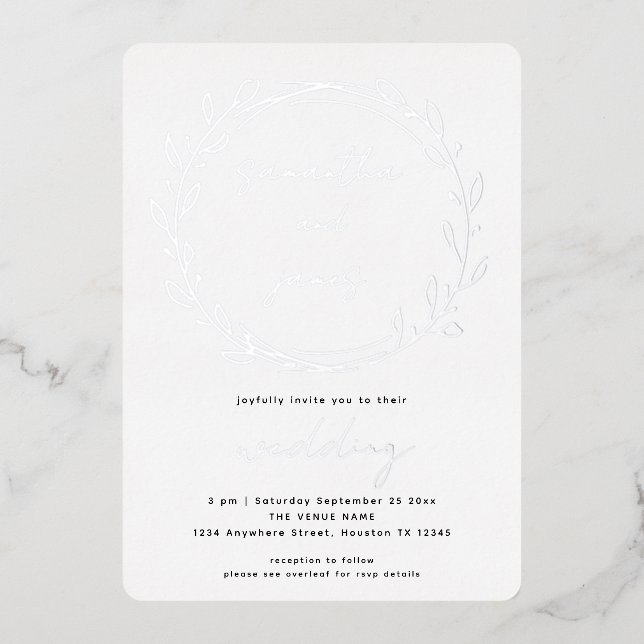 Invitation En Aluminium Mariage de style Laurel Leaf Qr Code Script Réel (Recto)