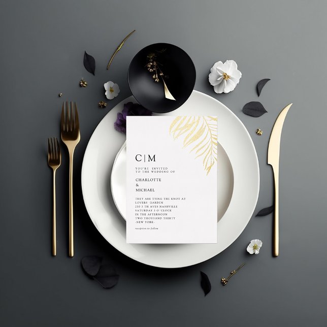 Invitation En Aluminium Mariage de tendance Plante blanc élégant (Créateur téléchargé)