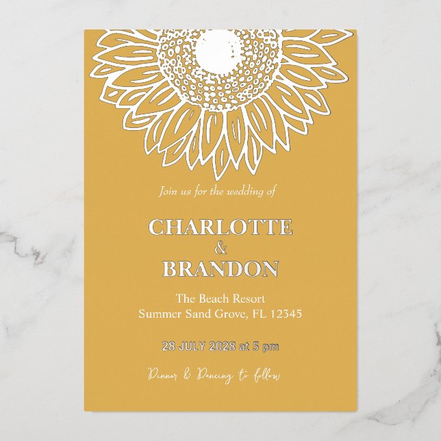 Invitation En Aluminium Mariage de tournesol en or jaune (Recto)