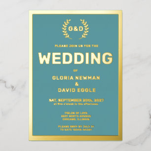 Invitation En Aluminium Mariage de typographie turquoise Real Gold