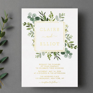 Invitation En Aluminium Mariage de verdure Botanique Gold Foil