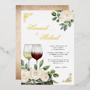 Invitation En Aluminium Mariage de vignoble à l'aquarelle florale Or