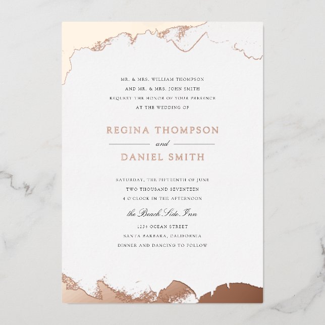 Invitation En Aluminium Mariage Debonair Trempé dans l'Or Rose (Recto)