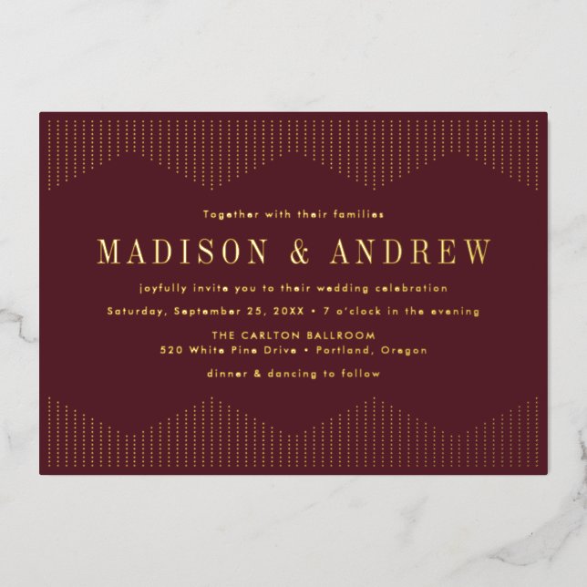 Invitation En Aluminium Mariage décoratif bourguignon et doré (Recto)