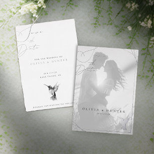 Invitation En Aluminium Mariage des colibris Sauvez la date Noir et Blanc
