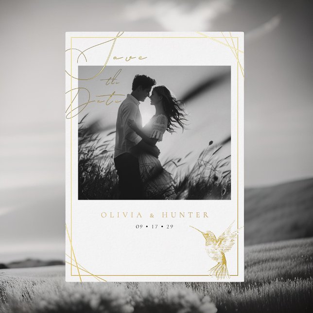 Invitation En Aluminium Mariage des colibris Sauvez la date Noir et Blanc (Créateur téléchargé)