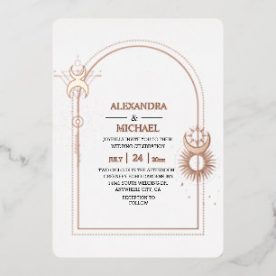 Invitation En Aluminium Mariage des étoiles célestes mystiques d'or noir