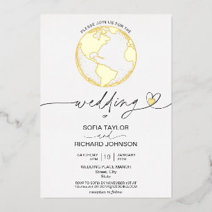 Invitation En Aluminium Mariage Destination World Map Typographie Gold Foi