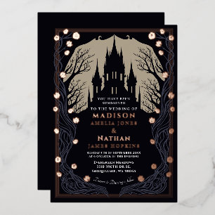 Invitation En Aluminium Mariage d'Halloween Floral de Château Gothique