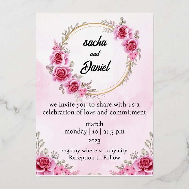 Invitation En Aluminium Mariage d'hiver de Maroon rustique Floral (Recto)