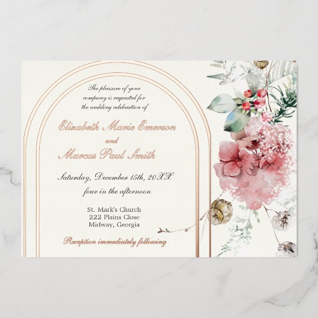 Invitation En Aluminium Mariage d'hiver double arc floral (Recto)
