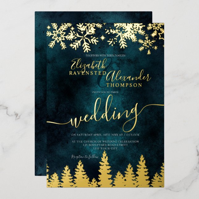 Invitation En Aluminium Mariage d'hiver en pin d'or (Recto/Verso)