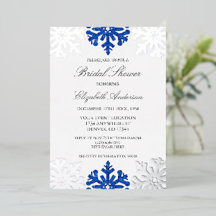 Invitation En Aluminium Mariage d'Hiver Flocon de Neige Bleu Argenté