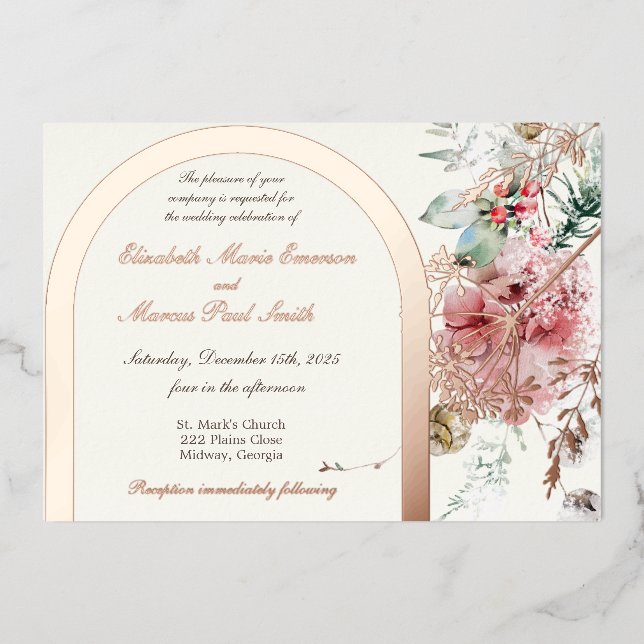 Invitation En Aluminium Mariage d'hiver Floral 2 (Recto)