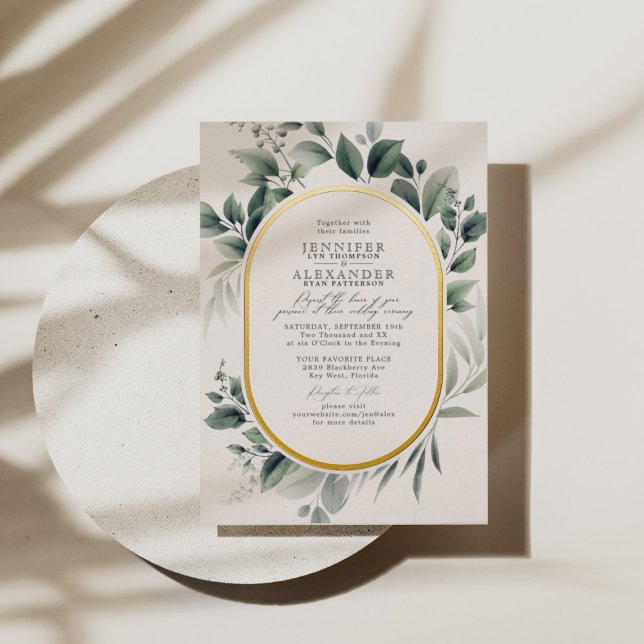 Invitation En Aluminium Mariage d'huile d'ivoire Eucalyptus de verdure sim (Créateur téléchargé)