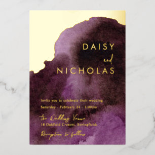 Invitation En Aluminium Mariage d'huile d'or violet moderne