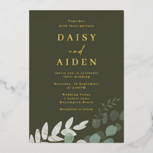 Invitation En Aluminium Mariage d'olive vert feuille d'or