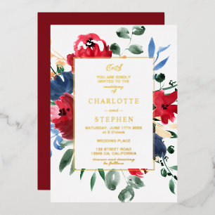 Invitation En Aluminium Mariage d'or à aquarelle florale bordeaux rustique