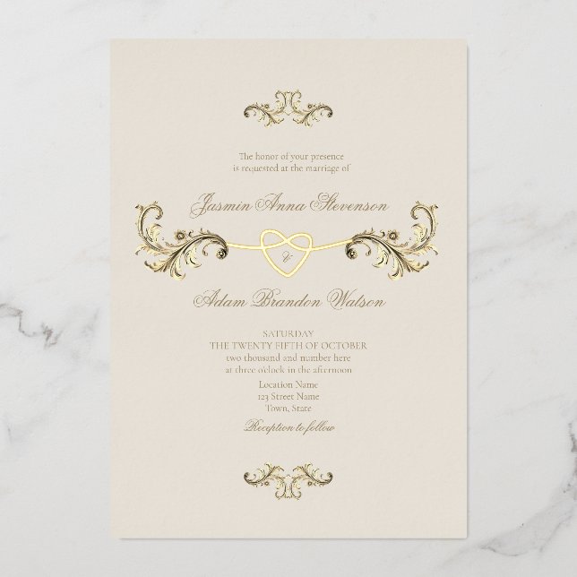 Invitation En Aluminium Mariage d'or classique (Recto)