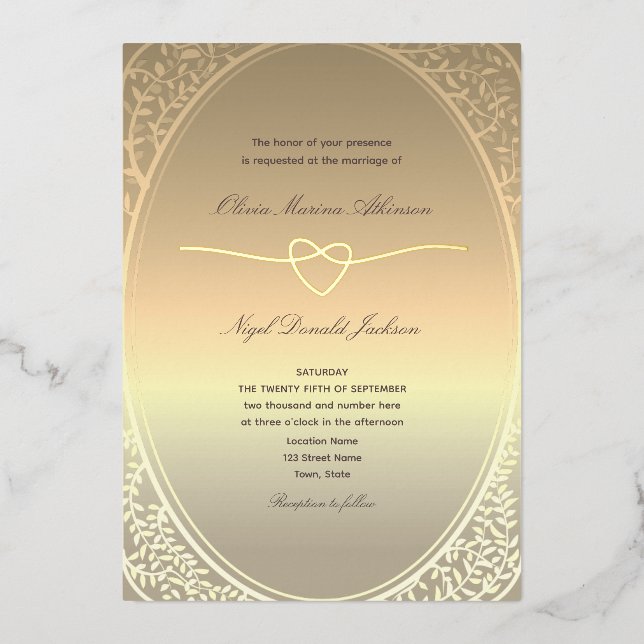 Invitation En Aluminium Mariage d'or romantique de luxe (Recto)