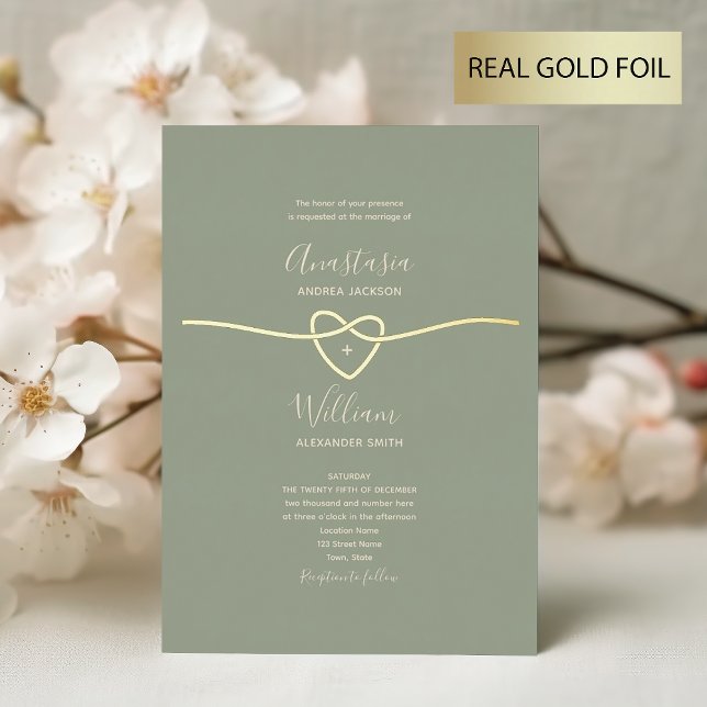 Invitation En Aluminium Mariage d'or Sage Green (Créateur téléchargé)