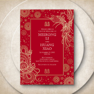 Invitation En Aluminium Mariage Dragon Phénix Chinois
