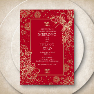 Invitation En Aluminium Mariage Dragon Phénix Chinois