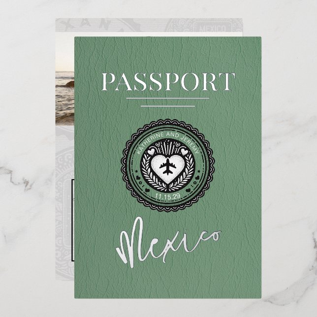 Invitation En Aluminium Mariage du passeport mexicain vert (Recto/Verso)