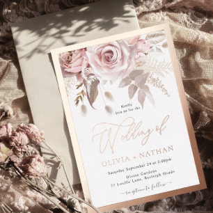 Invitation En Aluminium Mariage Élégance Rose Poussiéreuse Rose Gold Borde
