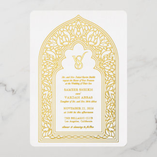 Invitation En Aluminium Mariage Élégant Arabesque Or