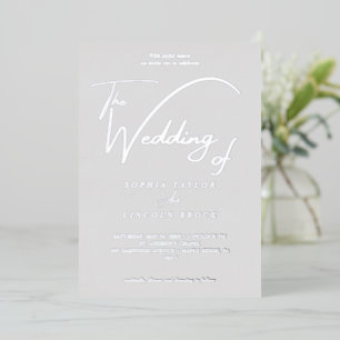 Invitation En Aluminium Mariage Élégant Argenté Feuille Gris Flourissement