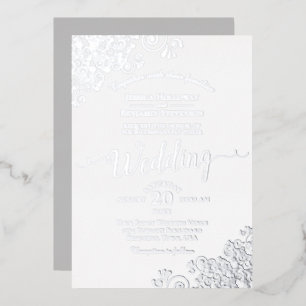 Invitation En Aluminium Mariage Élégant Argenté sur Fond Blanc Classique
