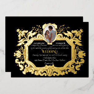 Invitation En Aluminium Mariage élégant Art Nouveau Hiver Noir et Or