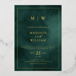 Invitation En Aluminium Mariage élégant avec monogramme et bordure vert ém