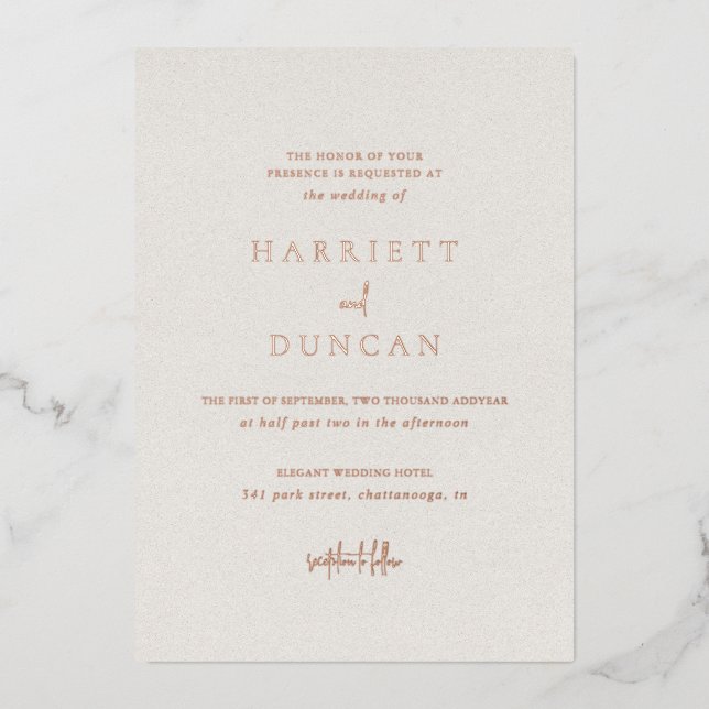 Invitation En Aluminium Mariage Élégant Beige Intemporel (Recto)