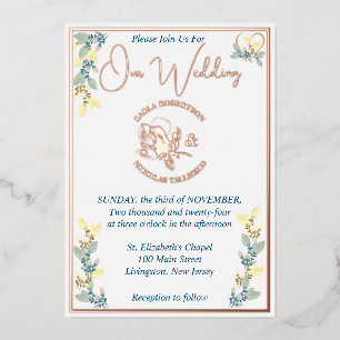 Invitation En Aluminium Mariage élégant blanc et floral or rose