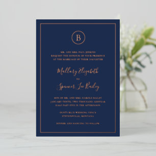 Invitation En Aluminium Mariage élégant bleu de la marine traditionnelle