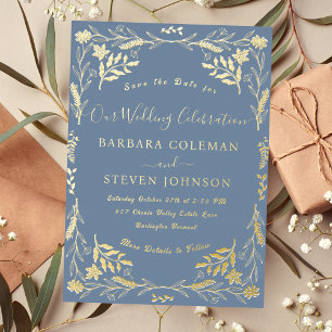 Invitation En Aluminium Mariage Élégant Boho Floral Typographie Pervenche