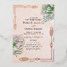 Mariage élégant botanique rose or feuille