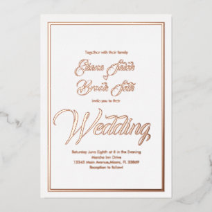 Invitation En Aluminium Mariage Élégant Calligraphie Cœur Pressé Feuille