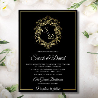 Invitation En Aluminium Mariage Élégant Classique Noir et Or de Luxe