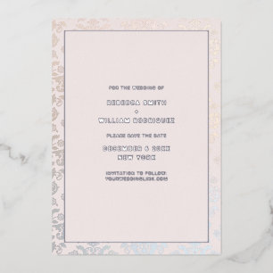 Invitation En Aluminium Mariage Elegant Damask Crème Argent Enregistrer La