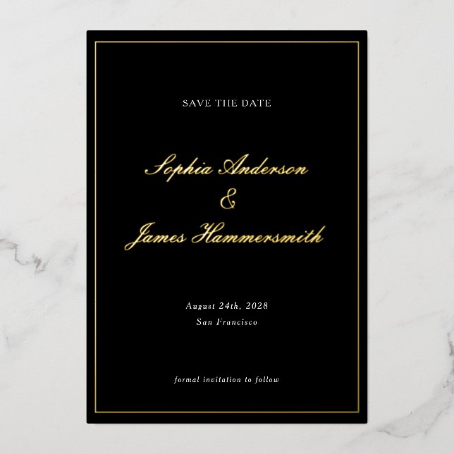 Invitation En Aluminium Mariage élégant de classe avec cadre noir formel e (Recto)